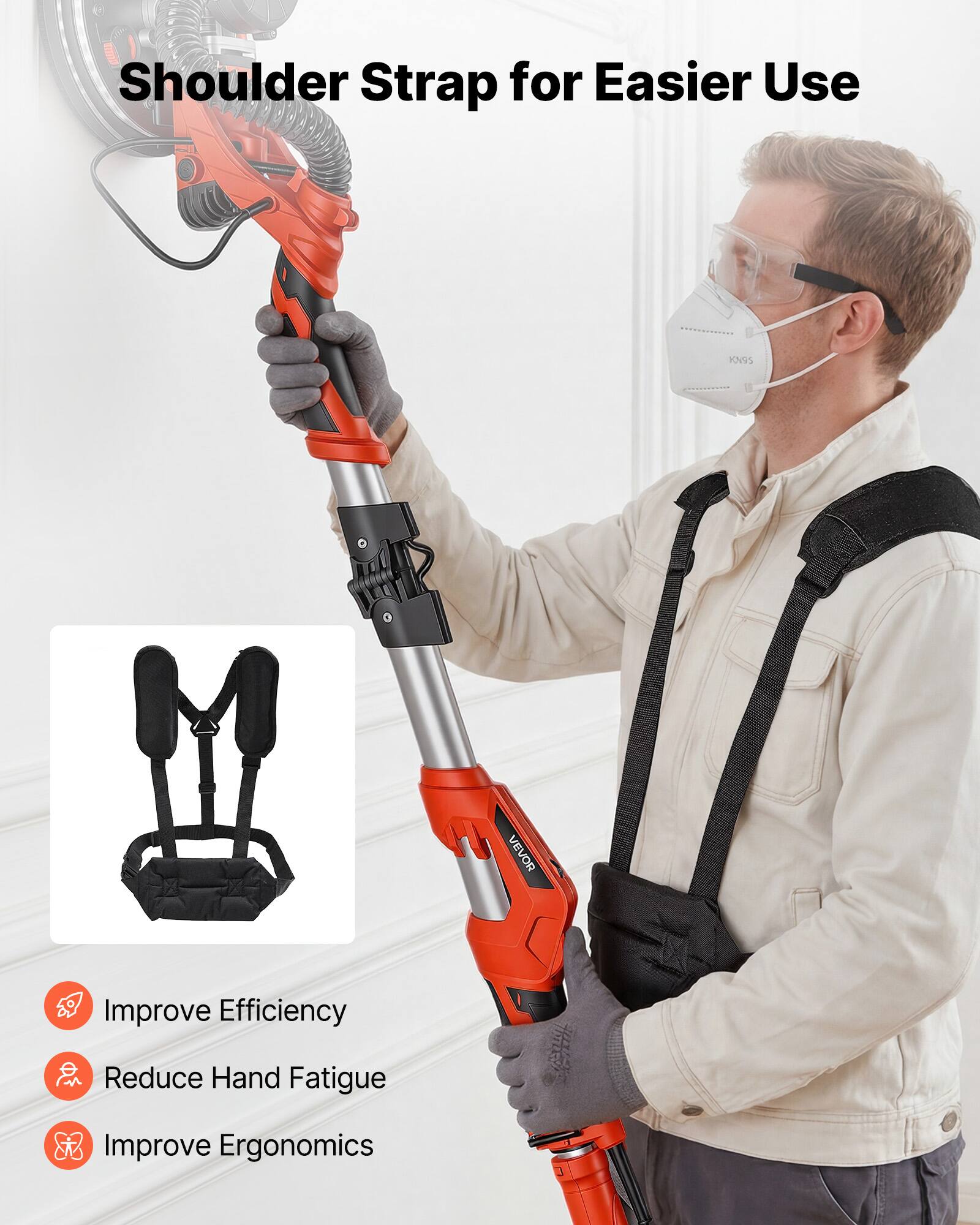 Shoulder Strap for Easier Use

KN95
VEVOR

Improve Efficiency
Reduce Hand Fatigue
Improve Ergonomics