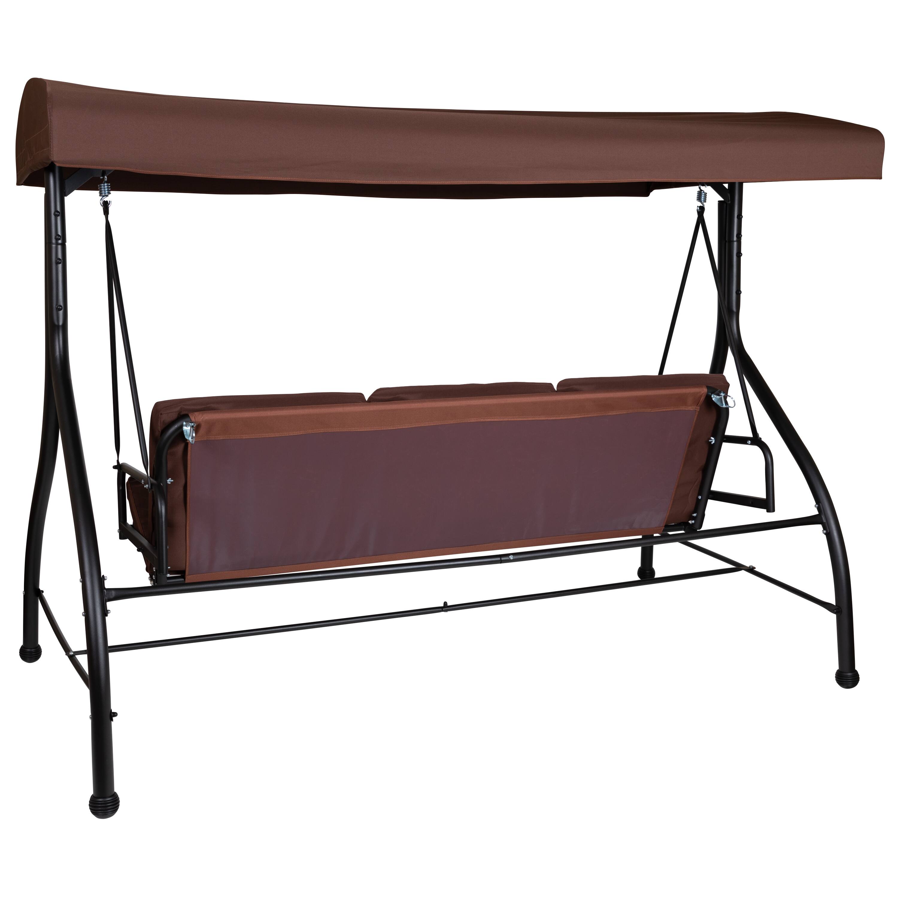 Alt View 6. Emma + Oliver - 3-Seat Outdoor Steel Converting Patio Swing and Bed Canopy Hammock - Brown.