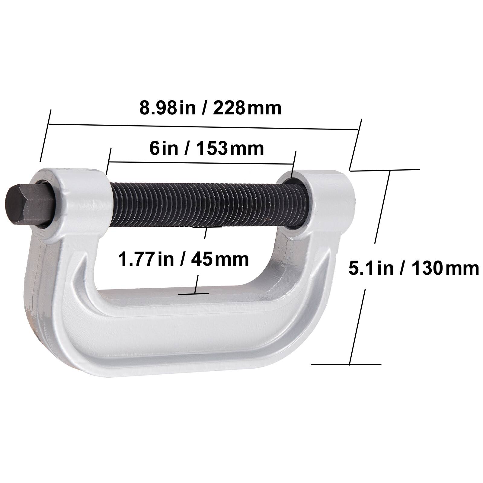 8.98in / 228mm  
6in / 153mm  
1.77in / 45mm  
5.1in / 130mm
