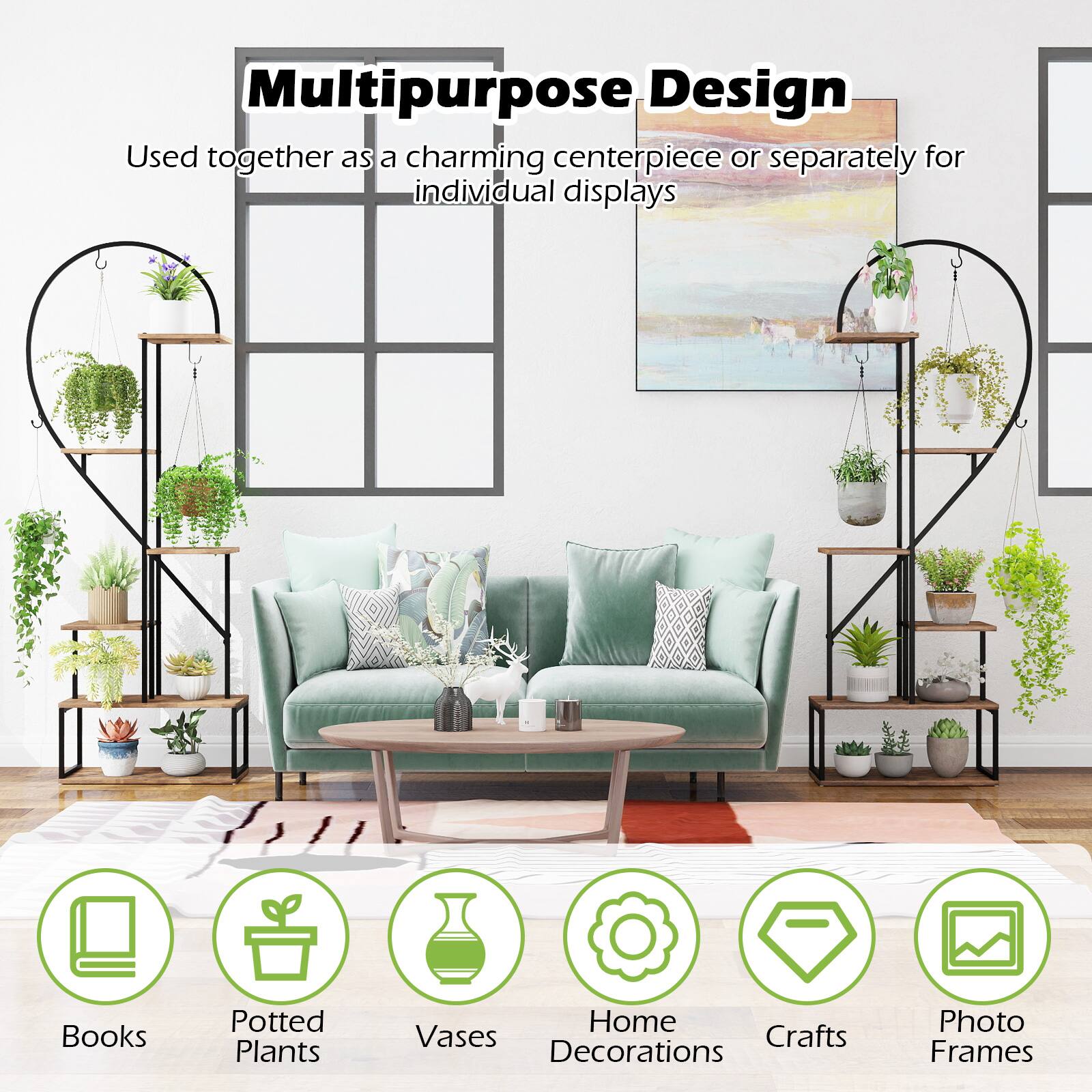 Multipurpose Design  
Used together as a charming centerpiece or separately for individual displays  

Books  
Potted Plants  
Vases  
Home Decorations  
Crafts  
Photo Frames