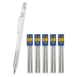 Unique Bargains - Mech Pencil 0.3mm, Lead Holder Fine Point Metal w/ 5pcs Refills for Drawing, Sketching, Woodworking - White