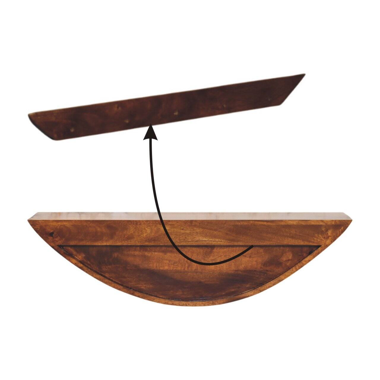 Alt View 6. Artisan Furniture - Artisan Furniture Solid Wood Crescent Floating Wall Shelf, Dark Brown - LIGHT BROWN.