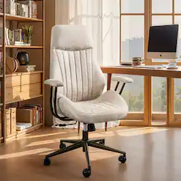 Ovios - Ergonomic High Back Office Chair, 300lb Capacity, Suede Fabric & Smooth Rolling Wheels for Workspace - White