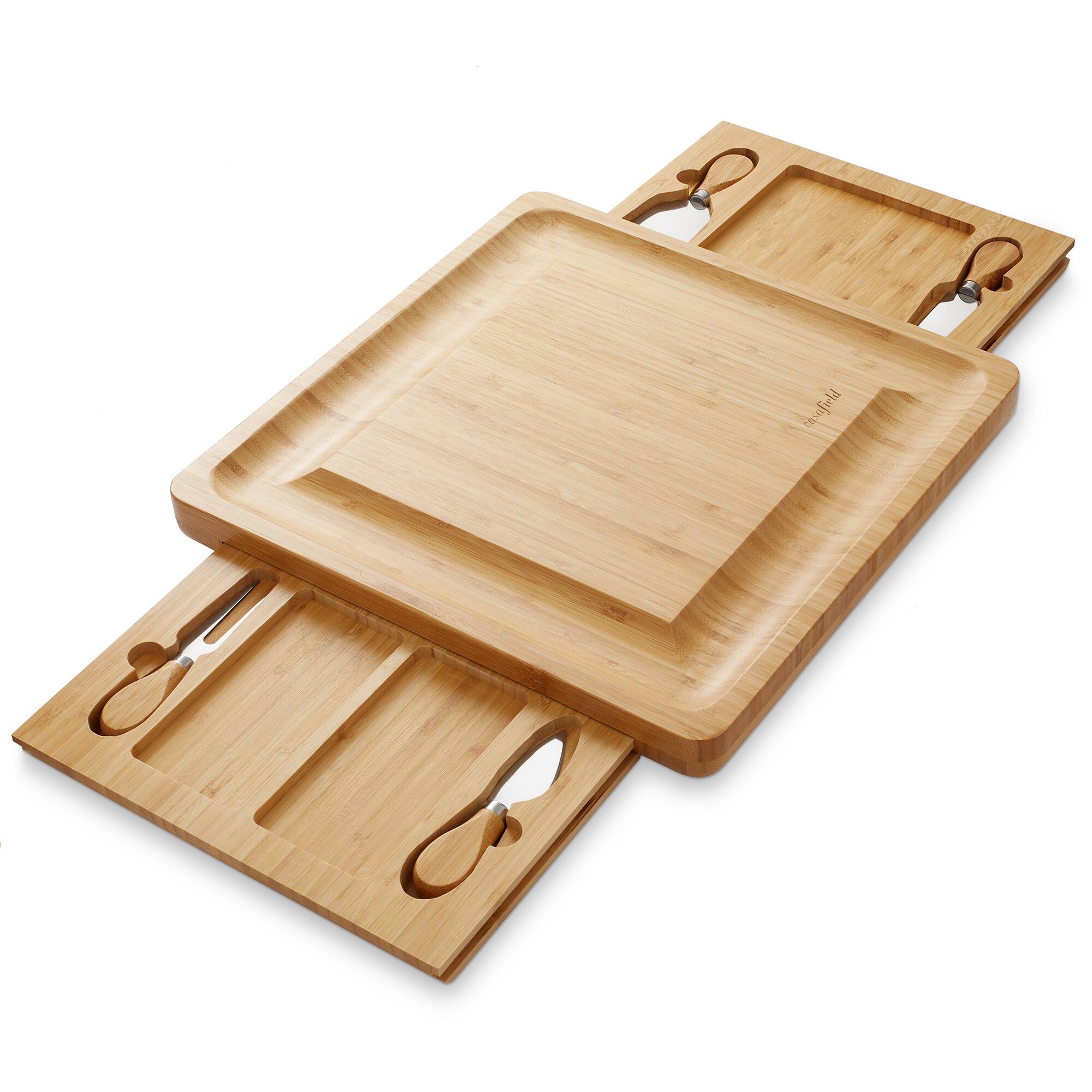 Alt View 1. Casafield - Bamboo Cheese Board Gift Set with 2 Trays and 4 Knives - Natural.