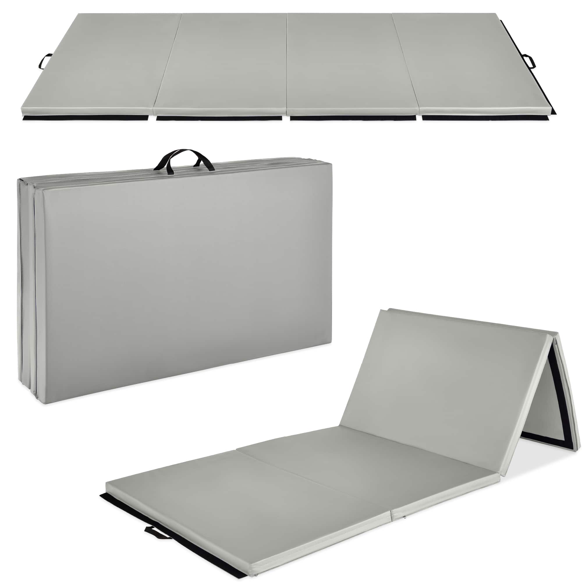 Best Choice Products - 10ftx4ftx2in Folding Gym Mat 4-Panel Gymnastics Workout Floor Mats w/ Handles - Gray
