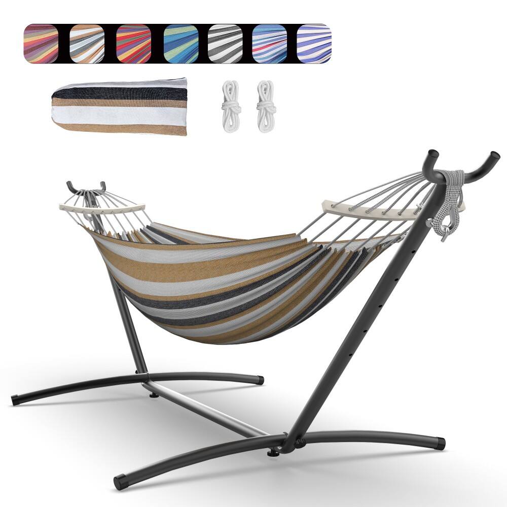 Front. Mastgoal - Heavy-Duty Steel Stand Double Hammock: Portable, Easy Assembly, 600lbs Capacity. - Coffee.