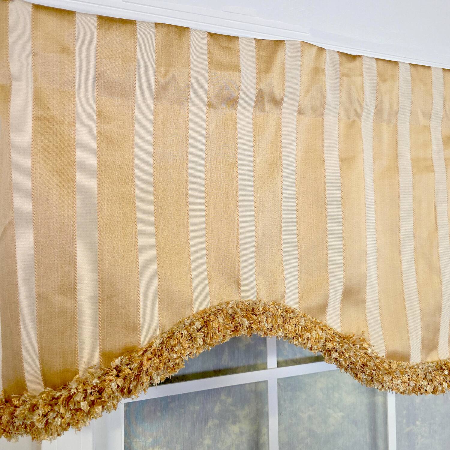 Alt View 2. RLF Home - RLF Home Nugett Trimmed Cornice Window Valance 100% Cotton Lined Rod Pocket 50" x 17" Gold - Gold.