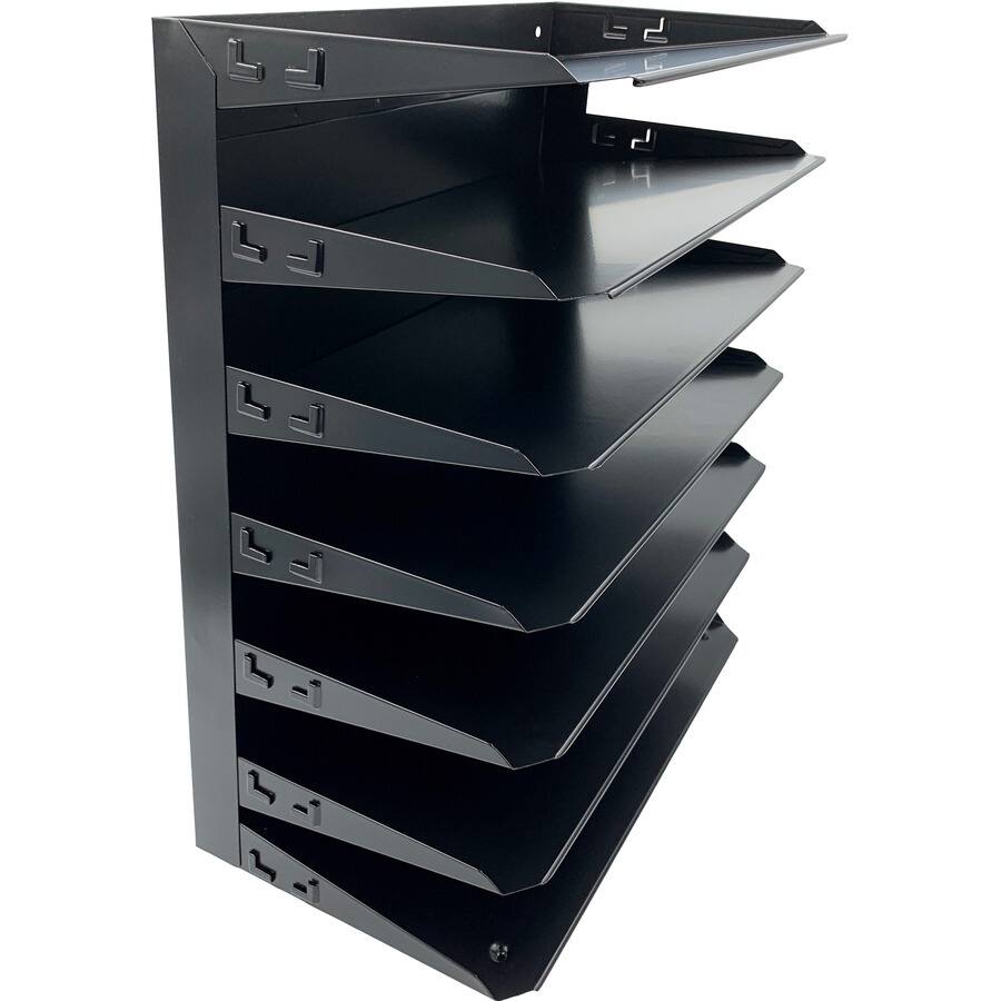 Left. Huron - Huron Horizontal Slots Desk Organizer 7 Compartment Horizontal 15" x 15" x 8.75" Durable Black Steel - Black.
