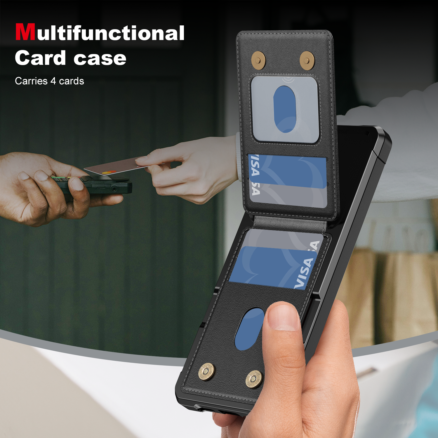 Multifunctional Card case  
Carries 4 cards