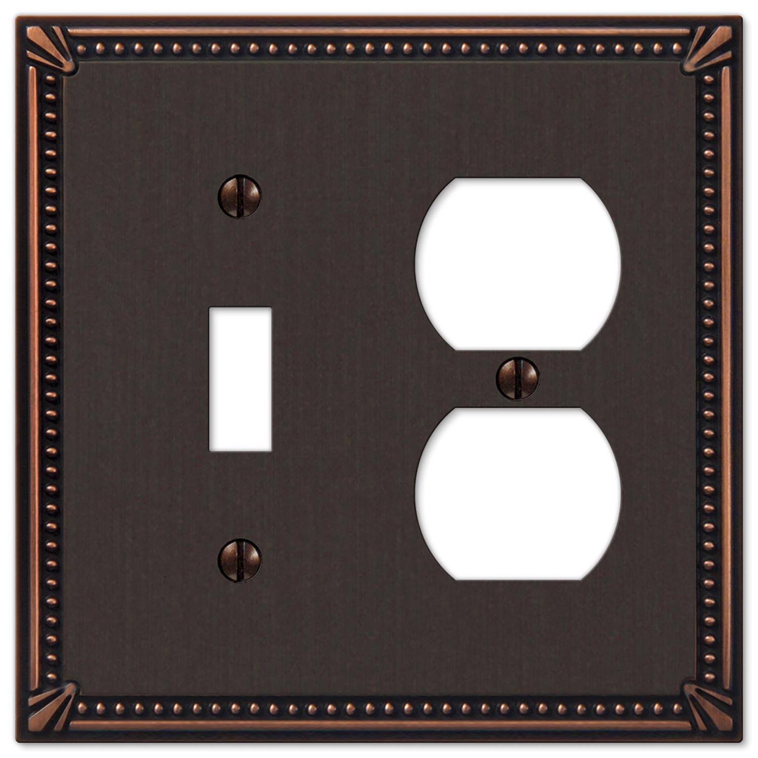 Angle. AMERELLE - Amerelle Imperial Bead Aged Bronze 2 gang Die-Cast Metal Toggle Wall Plate 1 pk - Bronze.
