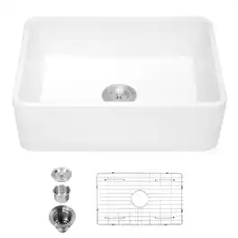 Ropilly - 30 x 20 Inch Ceramic Farmhouse Sink, Single Bowl Apron Front Kitchen Sink - White