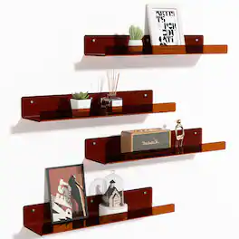 Dazzed Corner - Acrylic Shelves for Bathroom Storage, 15" Floating Shelves Wall Organizer, 4 Pack - Brown