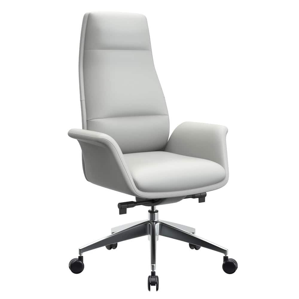 Front. LeisureMod - Summit High-Back Swivel Leather in Metal Frame Office Desk Chair with Adjustable Height, Tilt & Plush Cushion - White.