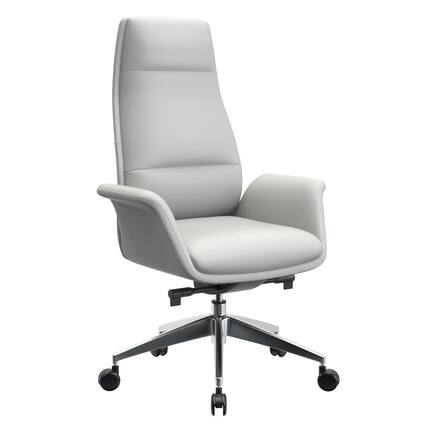 Front. LeisureMod - Summit High-Back Swivel Leather in Metal Frame Office Desk Chair with Adjustable Height, Tilt & Plush Cushion - White.