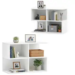 Costway - 2 PCS 3-Tier Side Table, S-Shaped End Table with 4 Open Cubes for Living Room - White