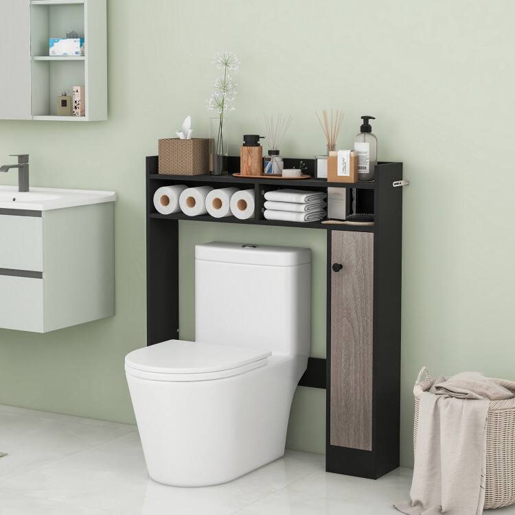 Left. SlickBlue - Bathroom Storage Cabinet with Adjustable Shelves, Space-Saving Over Toilet Design - Black.