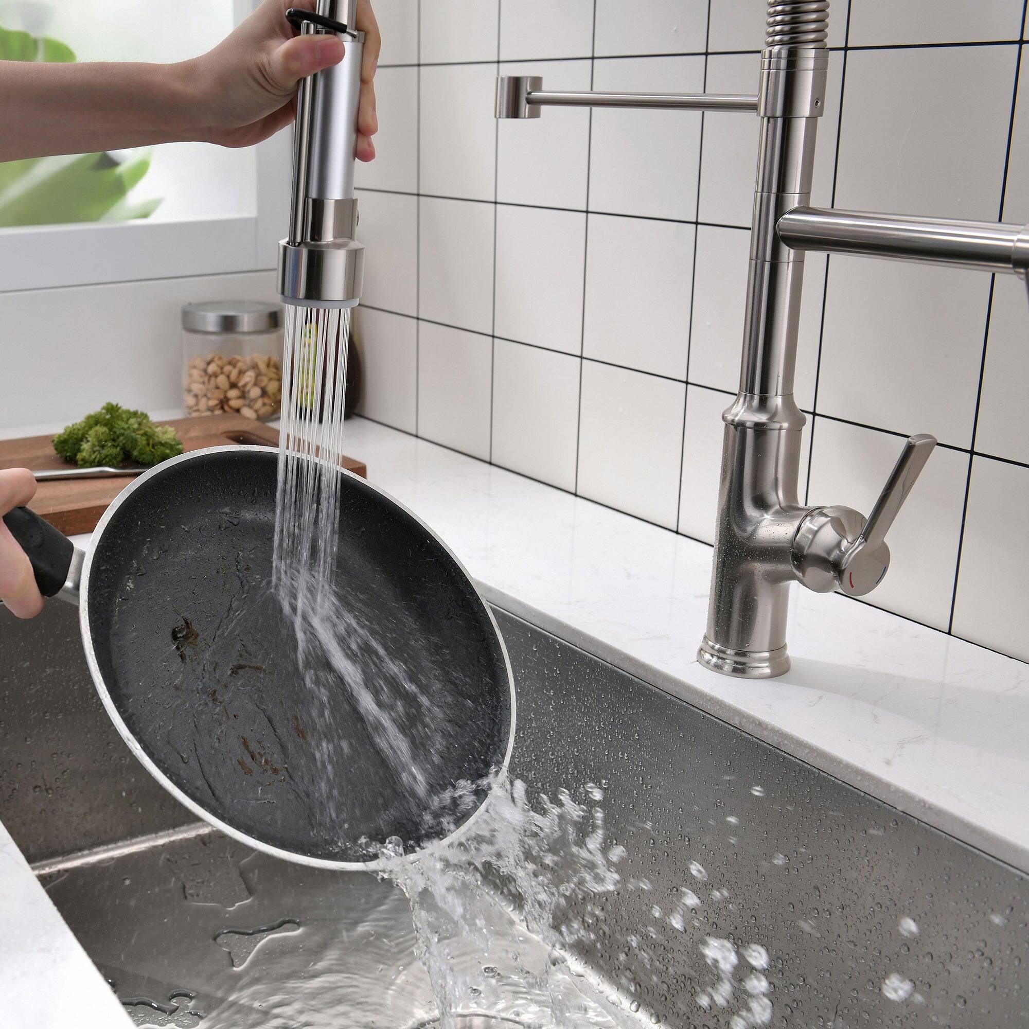 Alt View 2. Boyel Living - Brushed Nickel Single Handle Pull Down Sprayer Kitchen Faucet with Water Supply Lines - Brushed Nickel.