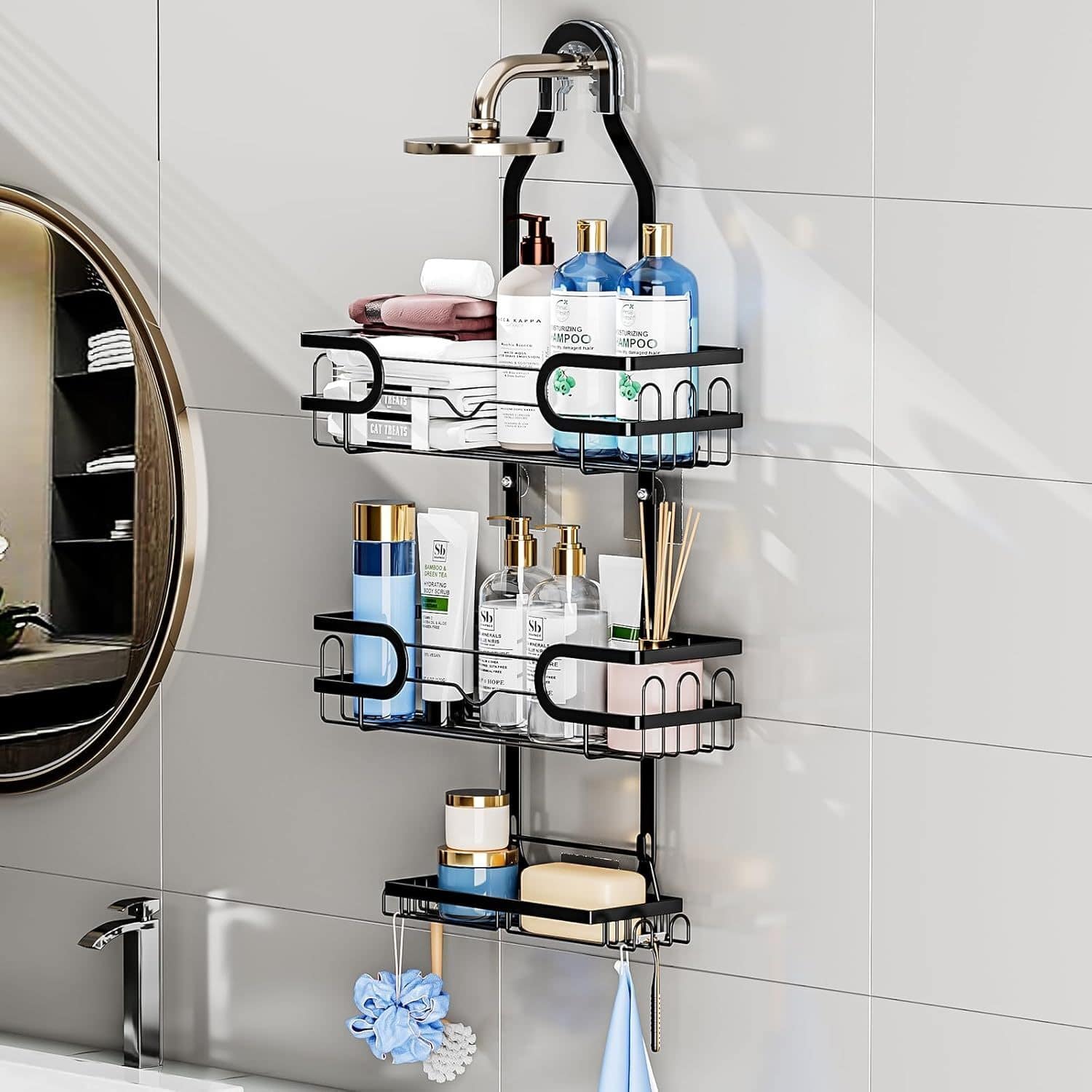 Giantpower - Shower Caddy Hanging Storage Rack Over Head Shower - Black