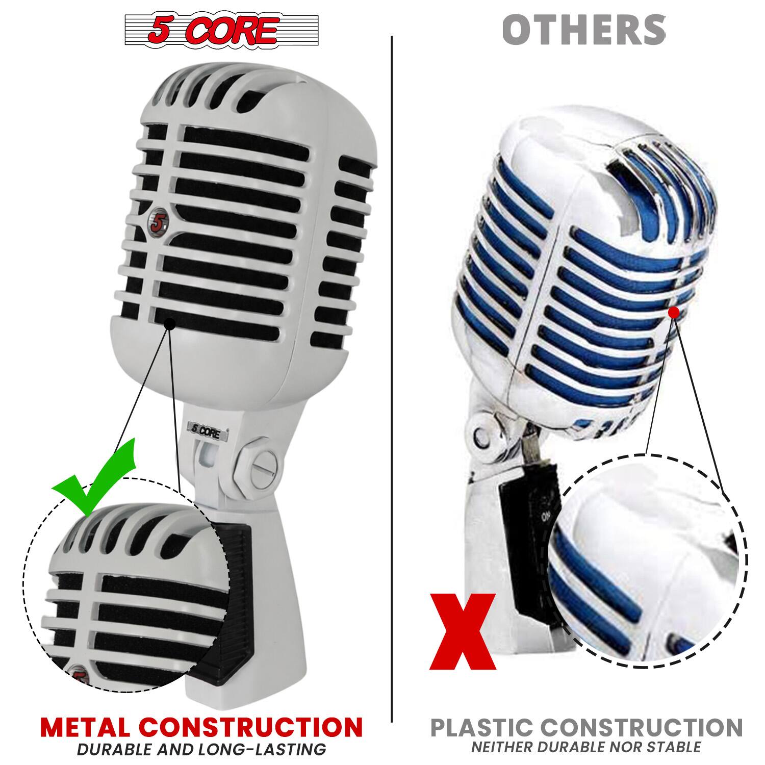 5 CORE OTHERS  
5 CORE X  
METAL CONSTRUCTION  
PLASTIC CONSTRUCTION  
DURABLE AND LONG-LASTING  
NEITHER DURABLE NOR STABLE