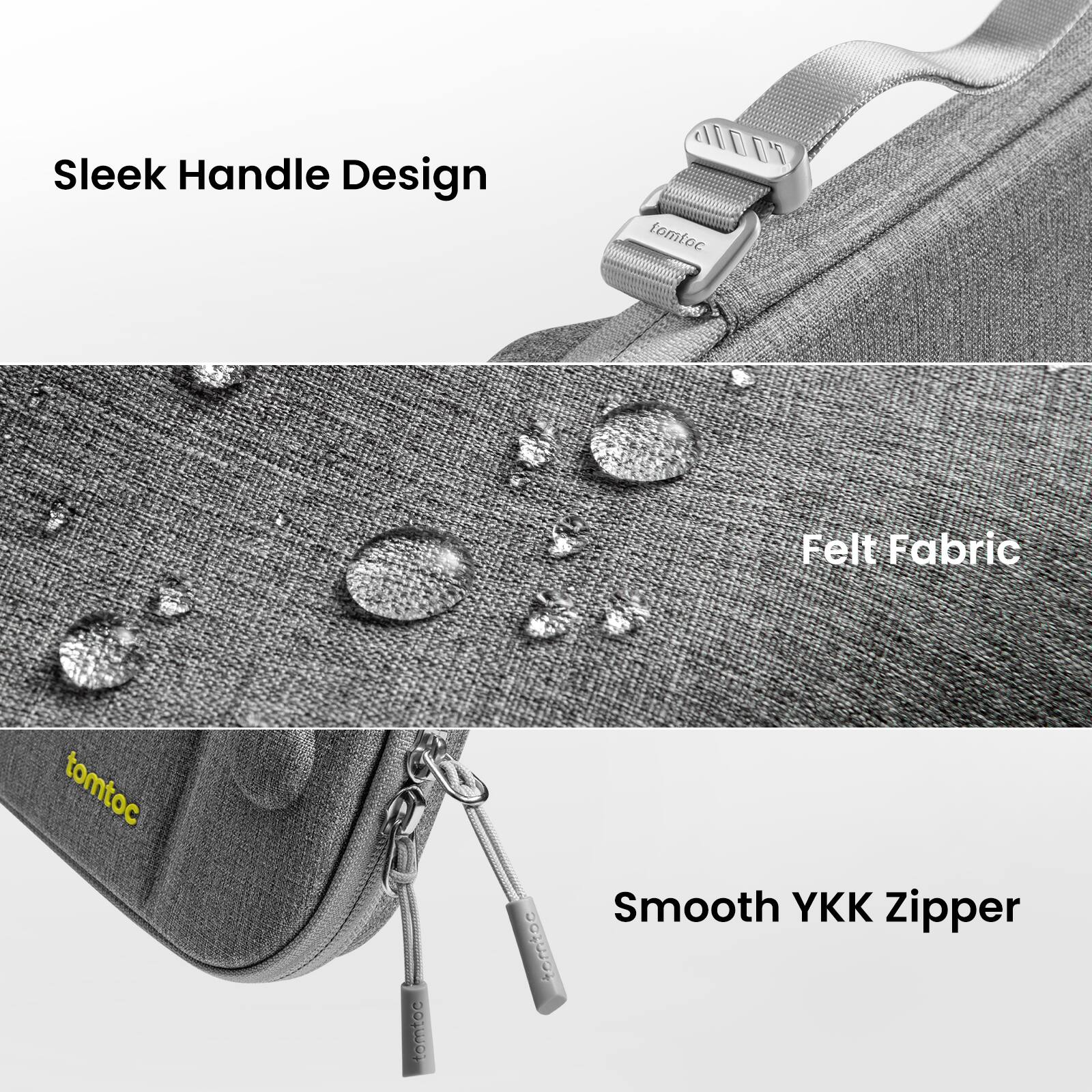 Sleek Handle Design tomtoc Felt Fabric tomtoc tomt60 Smooth YKK Zipper