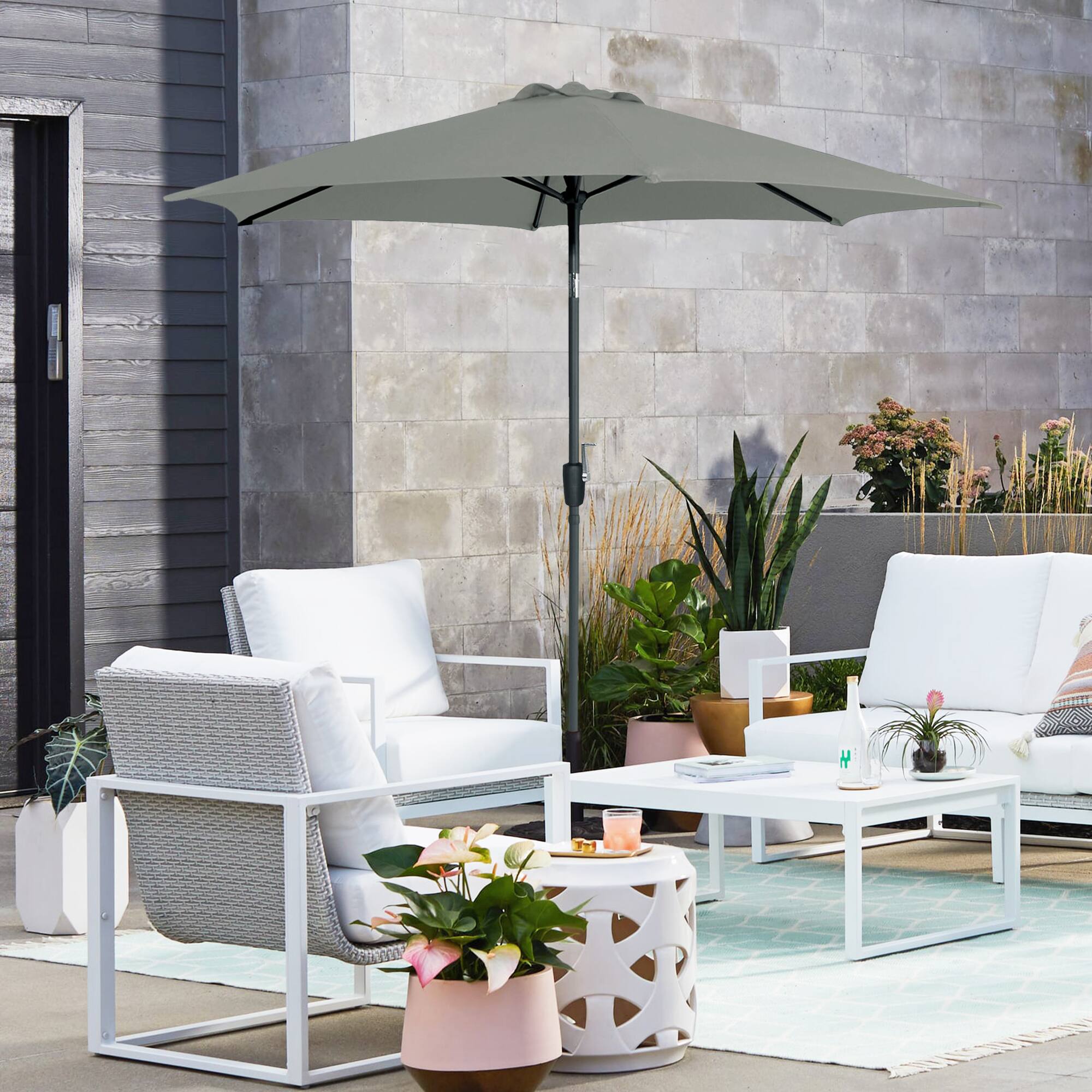 Alt View 1. Vaczon - 9' Outdoor Patio Umbrella with Crank Lift and 30° Tilt, UV50+ Market Umbrella with Steel Frame and Polyester - Graphite.
