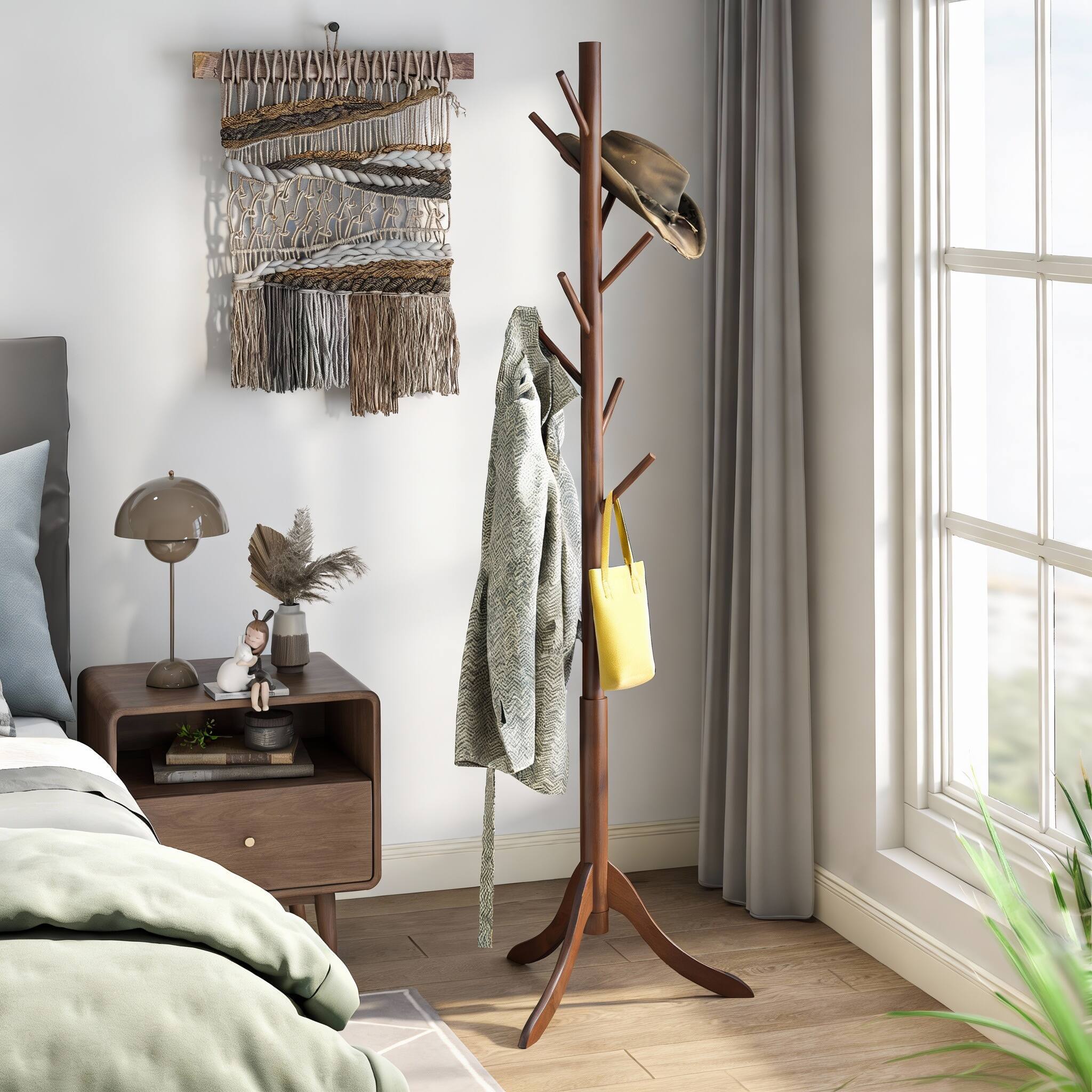 Alt View 3. Frangdom - Bamboo Coat Rack 8 Hooks Adjustable Height Tool-Free Assembly - Natural 18.4"D x 18.4"W x 69.3"H.