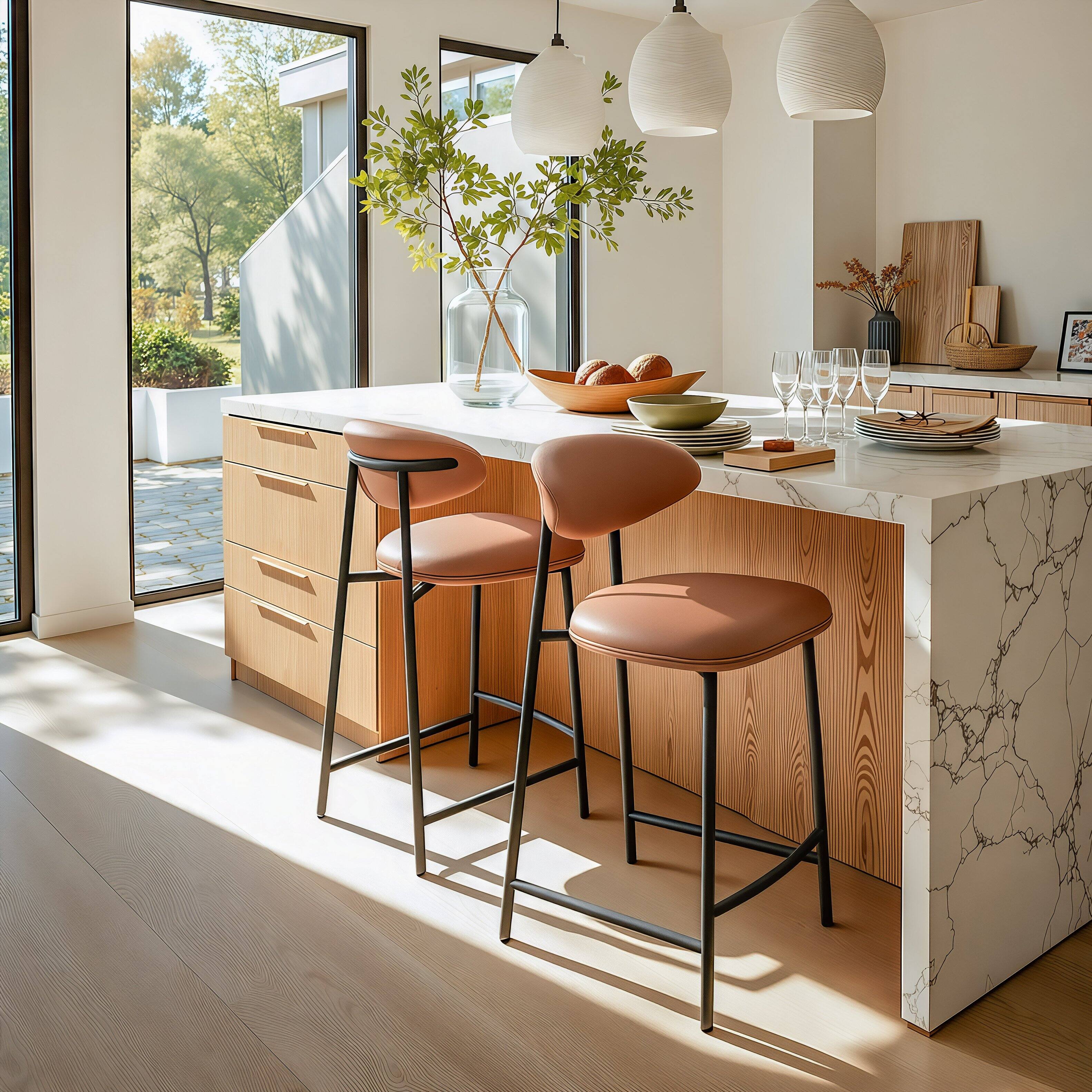 Angle. Hivvago - Rorun Counter Stool (Set of 2) Brown - Brown.