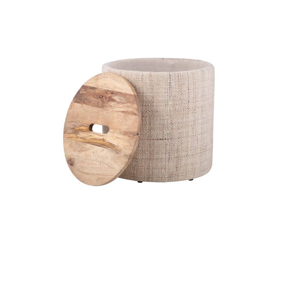 Alt View 4. Carolina Chair & Table - Handwoven Nereus Wood Top Storage Ottoman - Beige.
