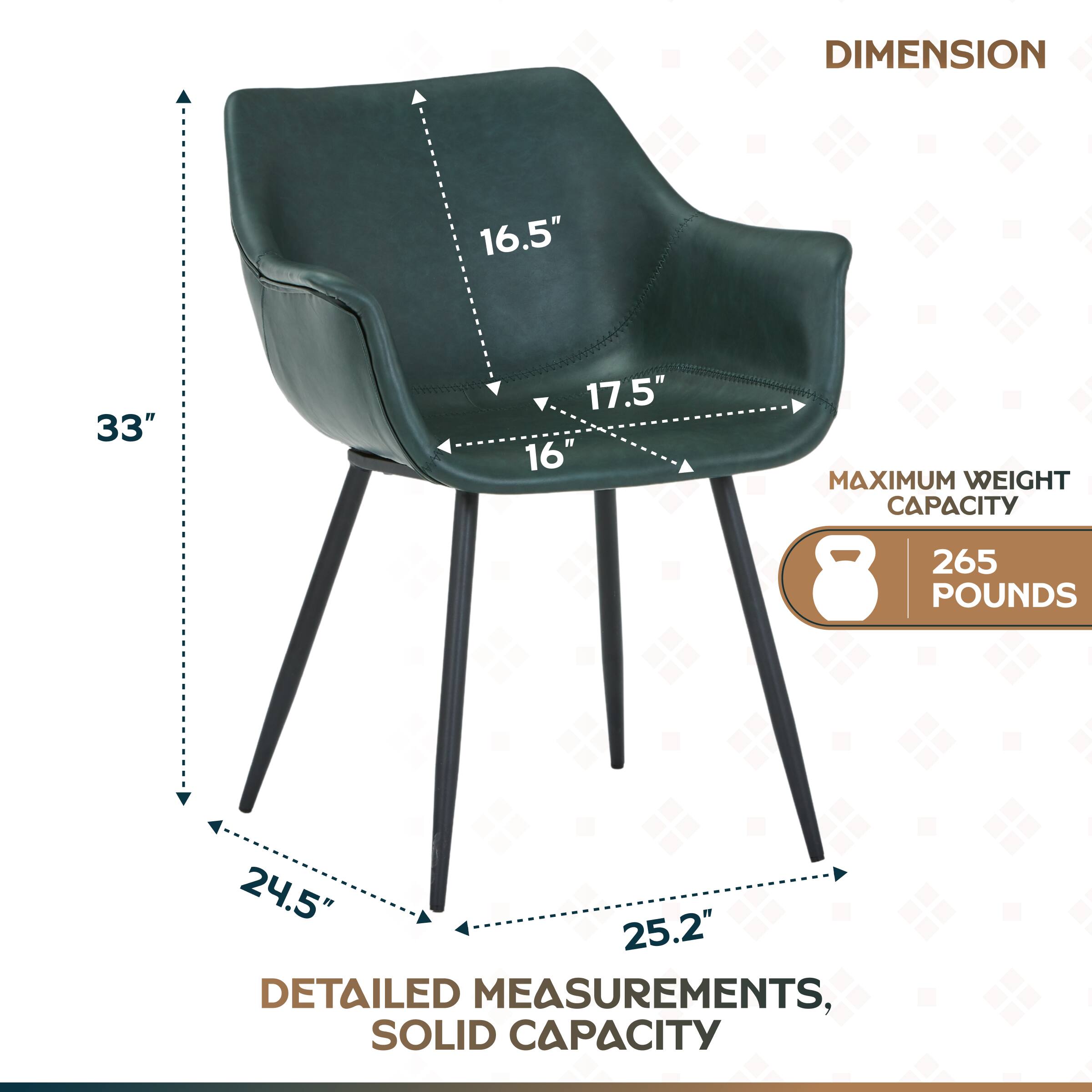 DIMENSION  
16.5" 33" 17.5" 16"  
MAXIMUM WEIGHT CAPACITY 265 POUNDS  
24.5" 25.2"  
DETAILED MEASUREMENTS, SOLID CAPACITY