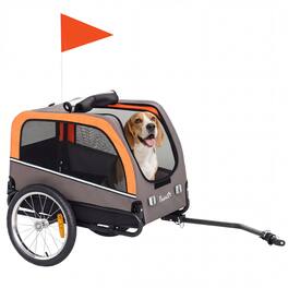 Pawhut - Bike Trailer, Pet Cart Bicycle Carrier with 2 Entrances, Quick Release Wheels, Reflectors, Flag - Orange