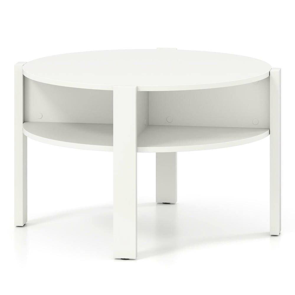 Front. Resenkos - 29.5" Round Space-Saving Coffee Table with Two Storage Shelves, White - White.