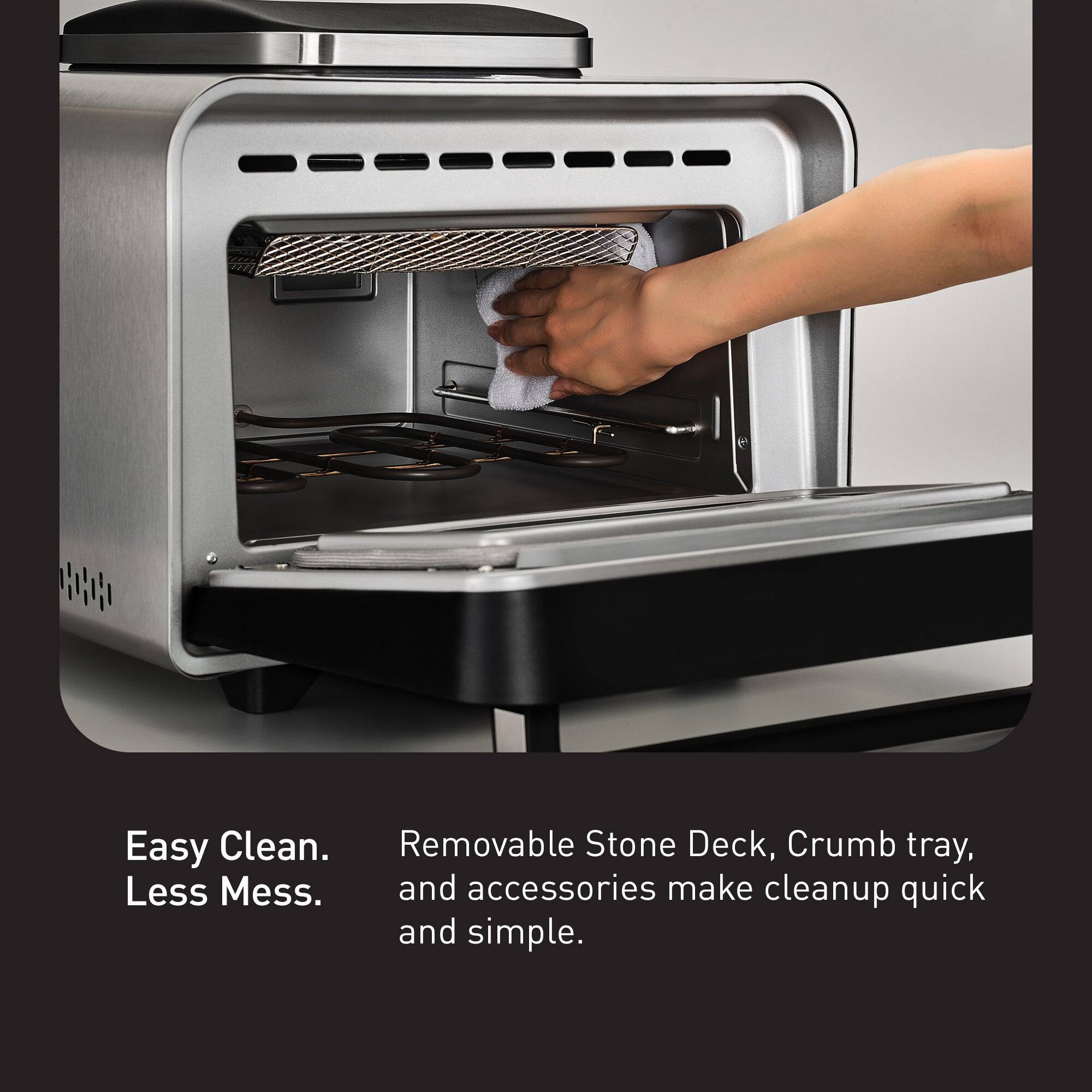 Easy Clean. Less Mess.  
Removable Stone Deck, Crumb tray, and accessories make cleanup quick and simple.