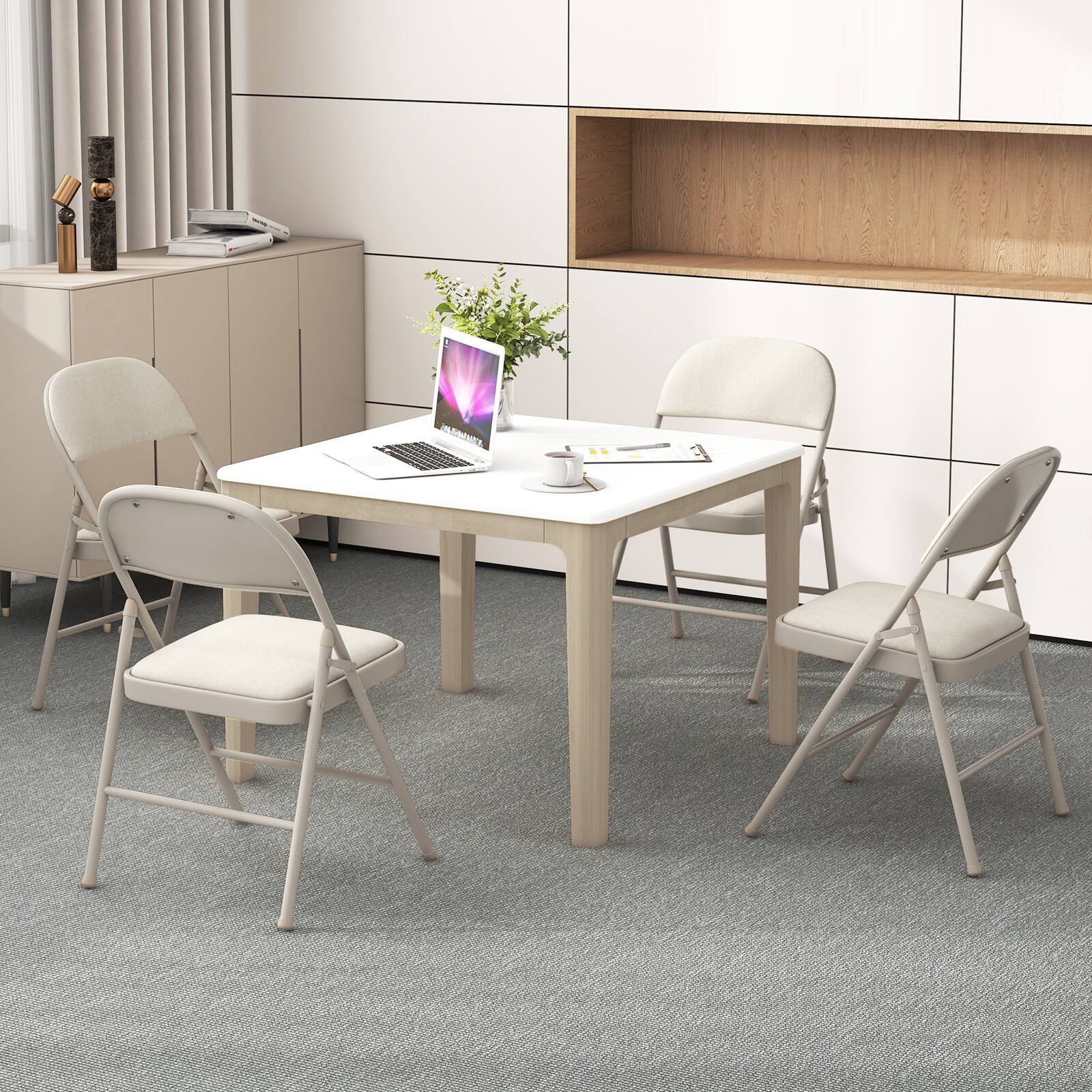 Alt View 4. Gymax - Gymax Set of 6 Folding Chairs Fabric Upholstered Padded Seat Metal Frame Home Office - Beige.