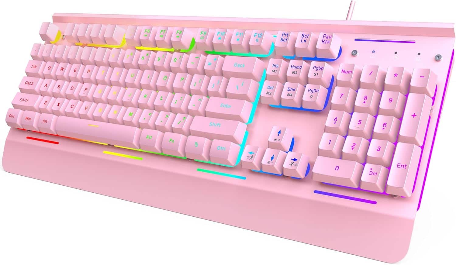 Core Tech - 104-Key Wired Membrane Gaming Keyboard with Wrist Rest and RGB Lighting - Pink