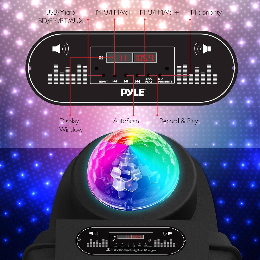 USB/Micro SD/FM/BT/AUX  
MP3/FM/Vol-  
MP3/FM/Vol+  
Mic priority  
INPUT  
REC/PLAY  
MIC PRIORITY  
AutoScan  
Record & Play  
Display Window  
Advanced Digital Player