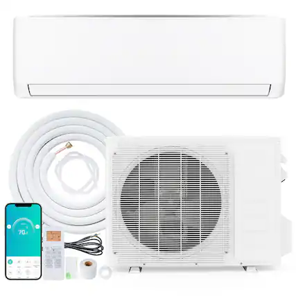 Front. Gymax - Gymax 12000 BTU Mini Split Air Conditioner & Heater w/ Heat Pump & Installation Kit White - White.