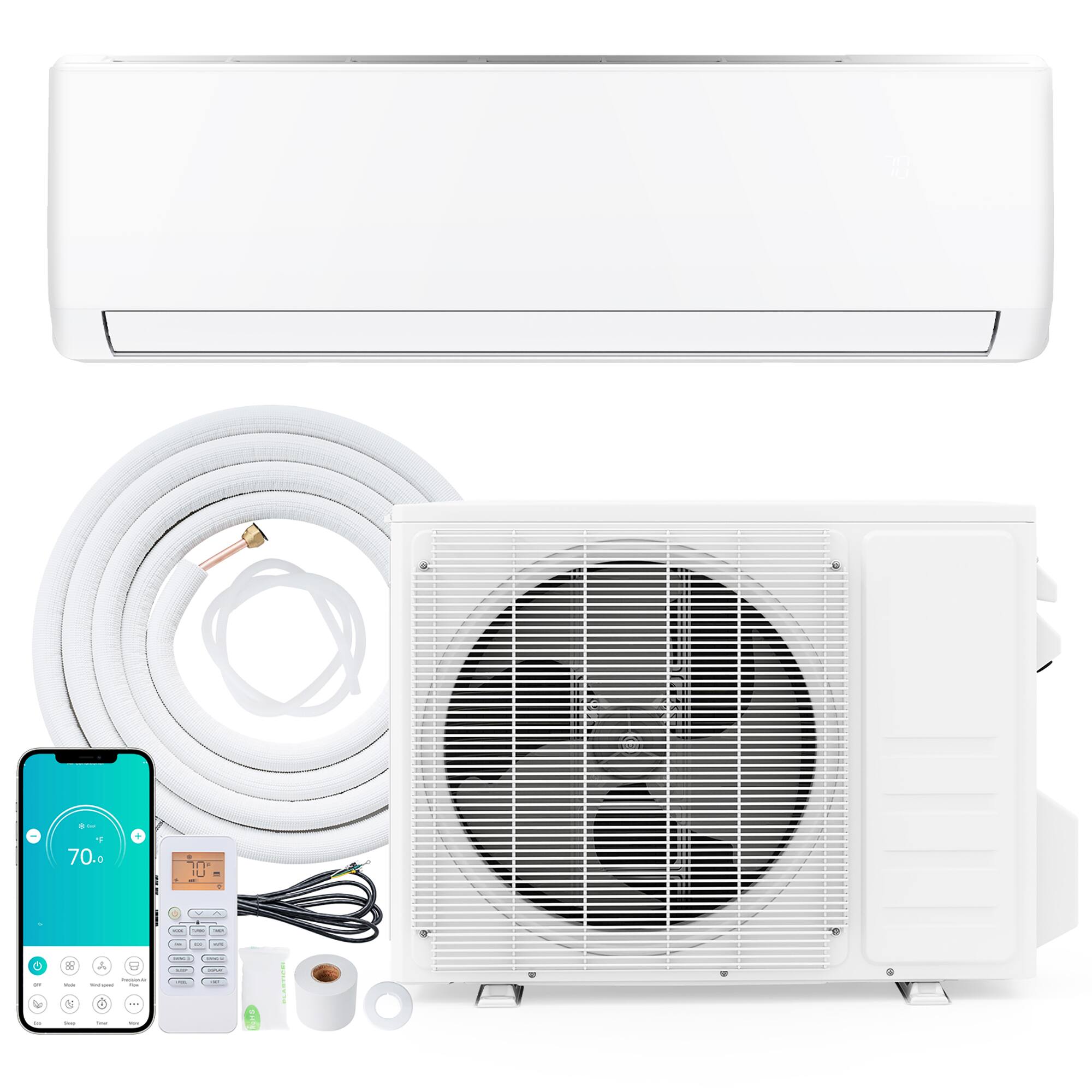 Front. Gymax - Gymax 12000 BTU Mini Split Air Conditioner & Heater w/ Heat Pump & Installation Kit White - White.