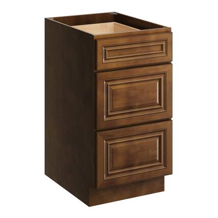 Front. Boyel Living - 18 Inch Dark Caramel 3-Drawer Base Cabinet with Solid Wood Construction - Dark Caramel.