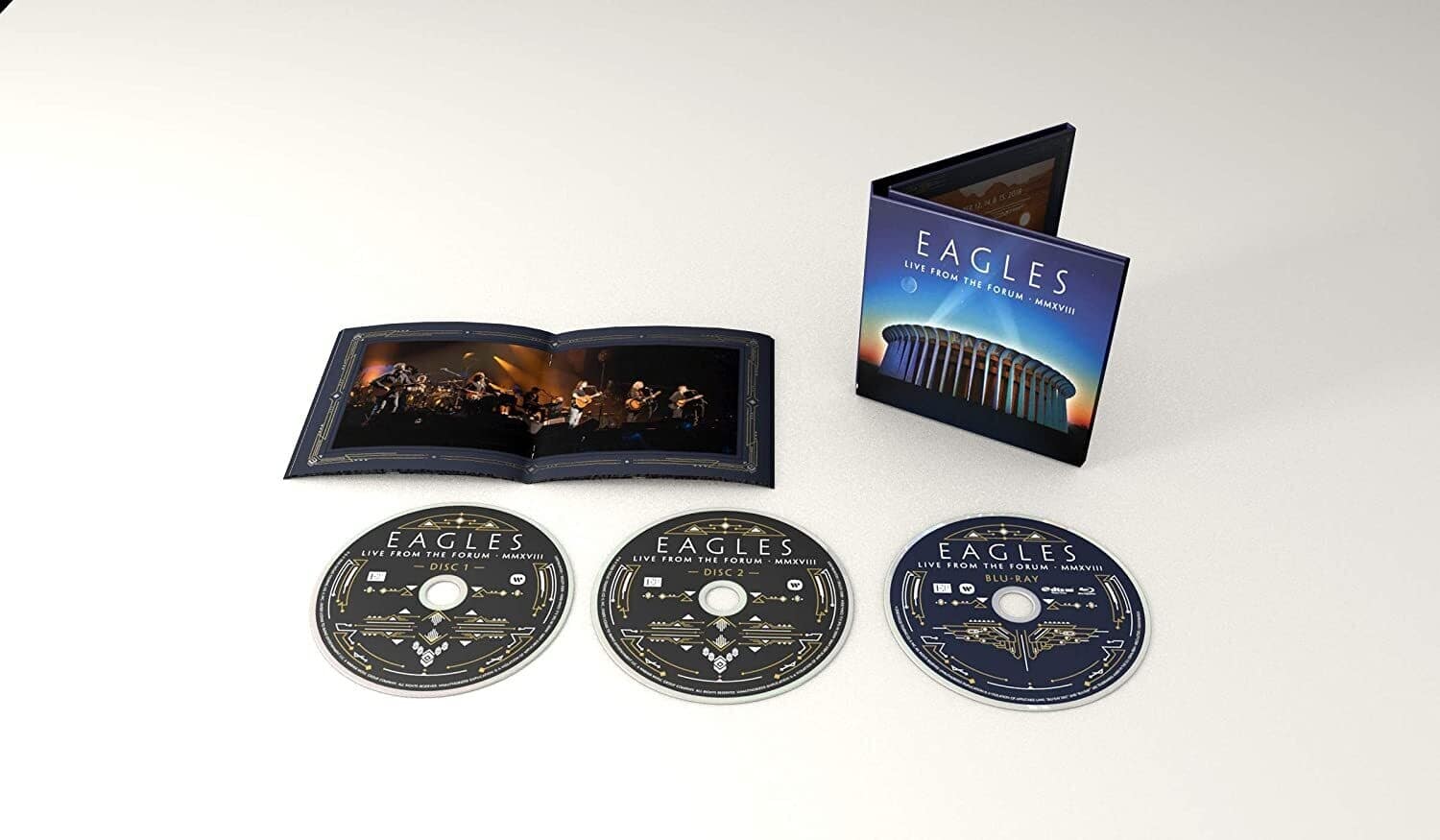EAGLES  
LIVE FROM THE FORUM MMXVIII  

DISC 1  
EAGLES LIVE FROM THE FORUM MMXVIII  

DISC 2  
EAGLES LIVE FROM THE FORUM MMXVIII  

BLU-RAY  
EAGLES LIVE FROM THE FORUM MMXVIII