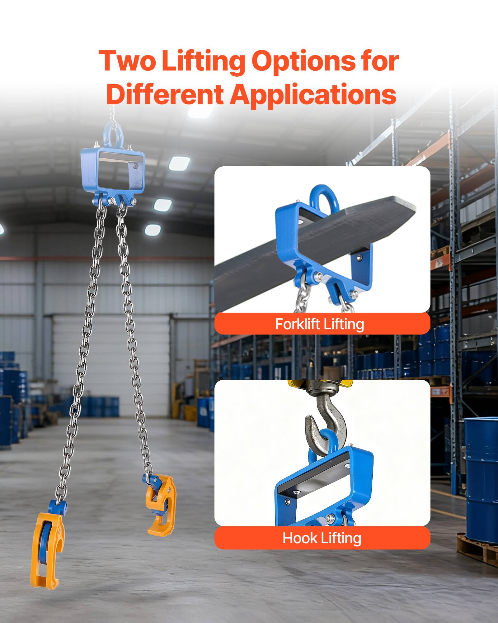Two Lifting Options for Different Applications

Forklift Lifting

Hook Lifting