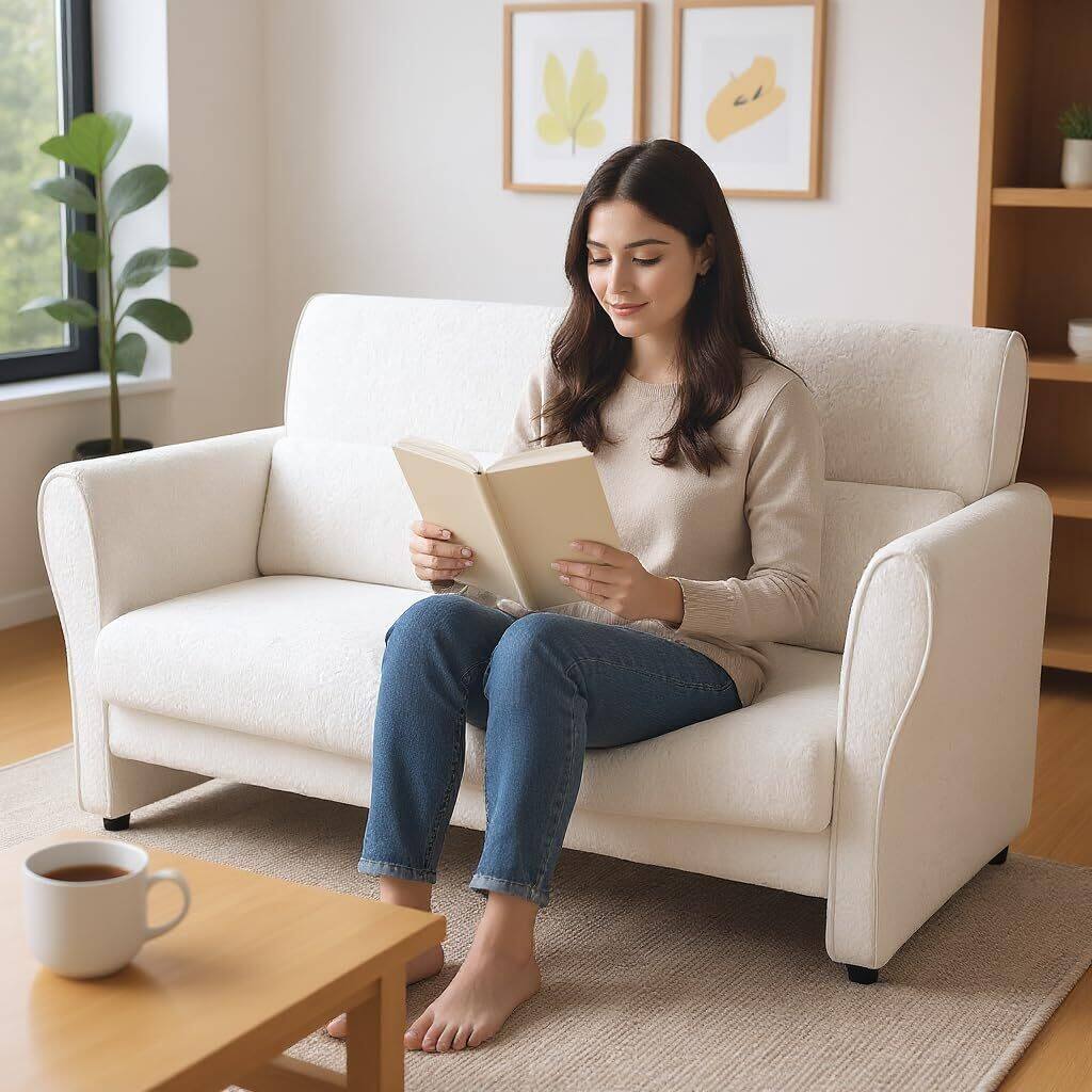 Alt View 5. Jojoka - Couches for Living Room, 57" Loveseat Sofa, Modern Boucle Small Couch - Beige.