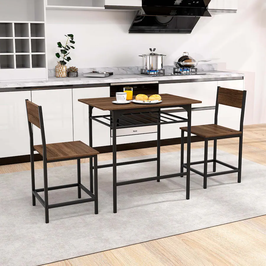 Costway 3 Piece Wood Rectangular Table & Chair Set Dining Table Set ...