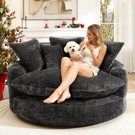 Anysun - Oversized Round Comfortable Chenille Foam Chair with Pillows - Gray