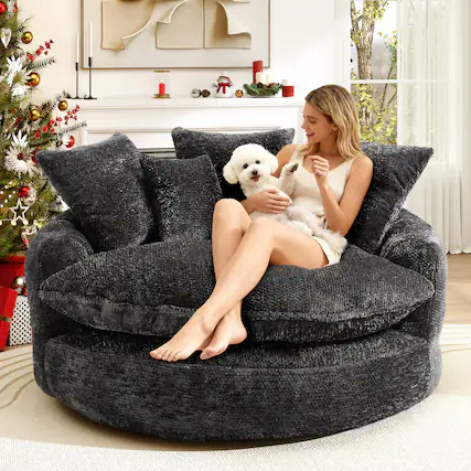 Front. Anysun - Anysun Oversized Round Comfortable Chenille Foam Chair with Pillows - Grey.