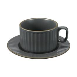 Unique Bargains - Handmade Vintage Espresso Cups, 8oz Coffee Cups & Saucers Ceramic Tea Cup w/Handle, Microwave Safe for Home Office Gifts - Gray
