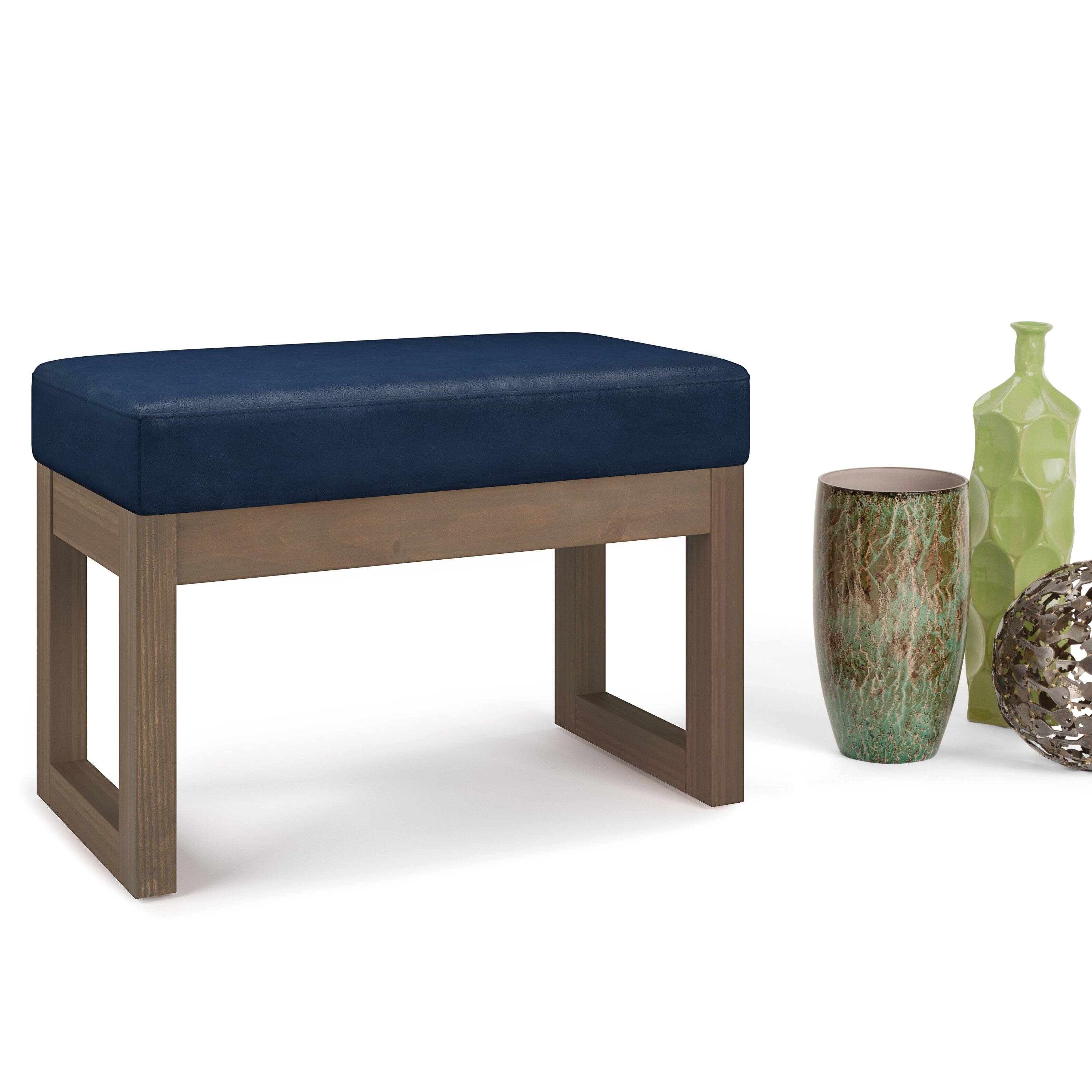 Left. Simpli Home - Milltown Footstool Small Ottoman Bench - Distressed Dark Blue.