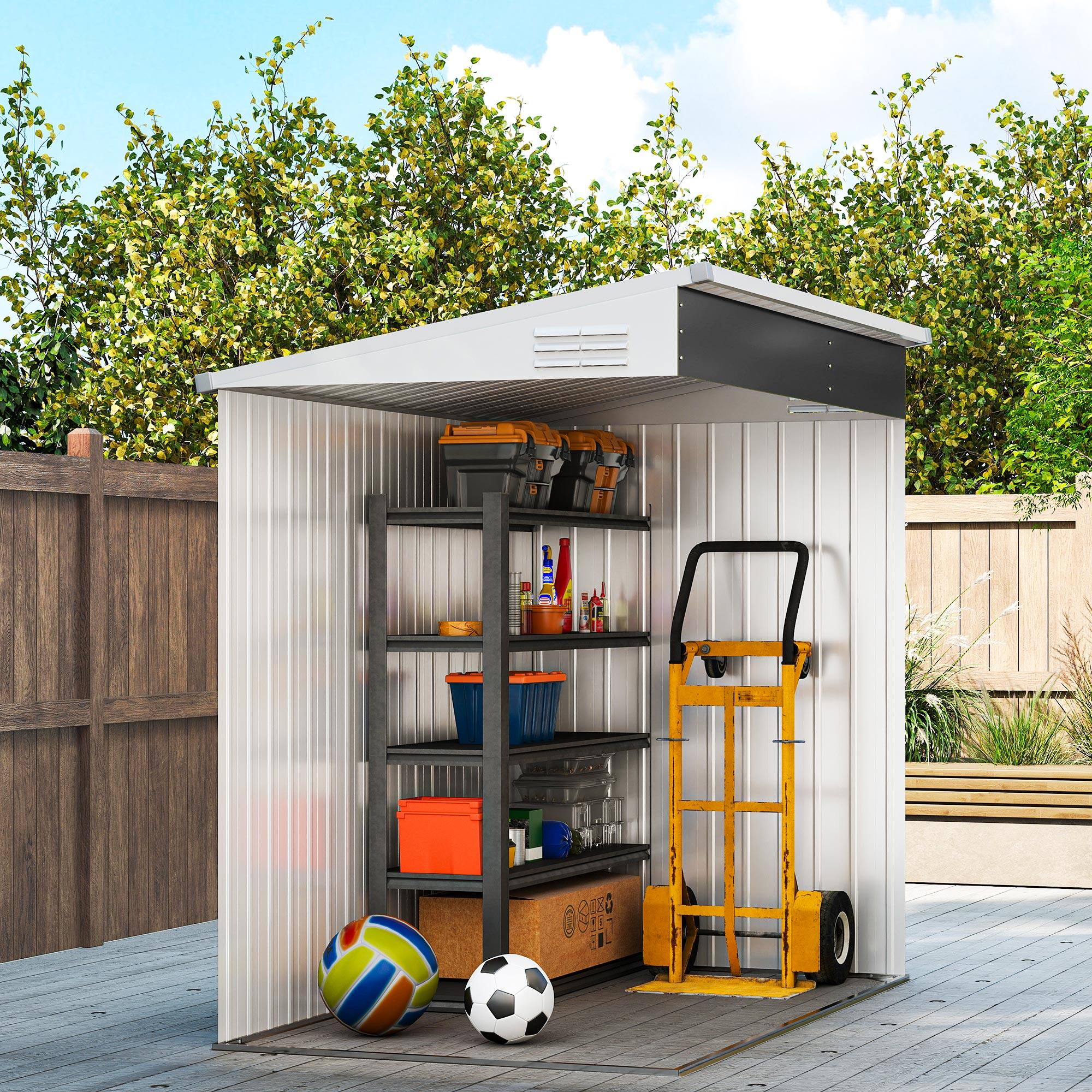 Alt View 5. Outsunny - Outsunny 4' x 6' Metal Outdoor Storage Shed, Lean to Storage Shed, Garden Tool Storage House with Lockable - Dark Gray.