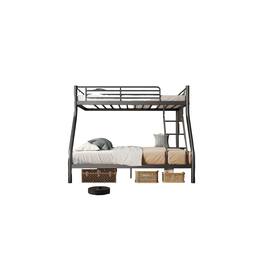 Decksplore - Bunk Beds Twin Over Full Size, Heavy Duty Bunk Beds with Bottom Space & Guardrail Metal Bunk Bed Frame - Black