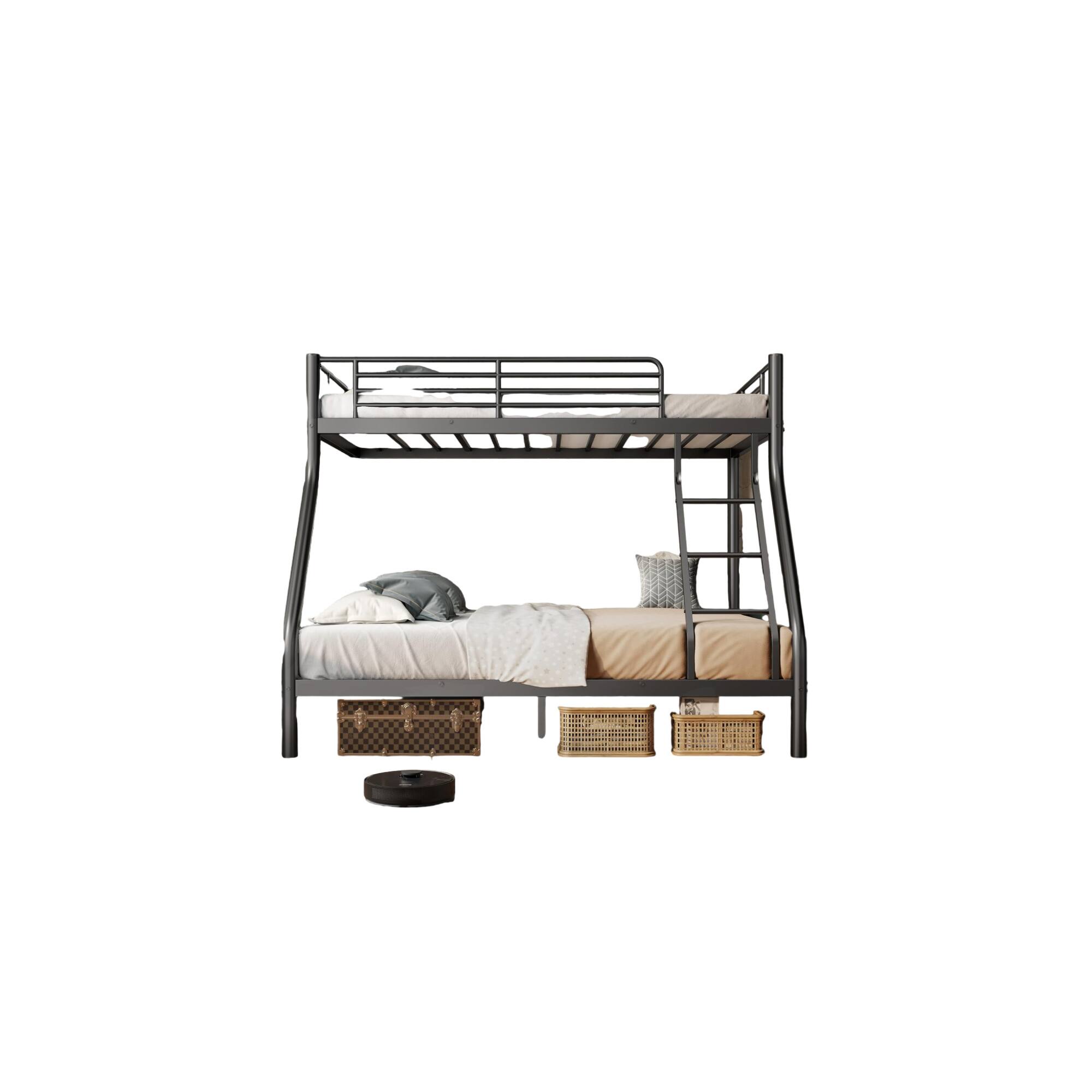 Front. Decksplore - Bunk Beds Twin Over Full Size, Heavy Duty Bunk Beds with Bottom Space & Guardrail Metal Bunk Bed Frame - Black.