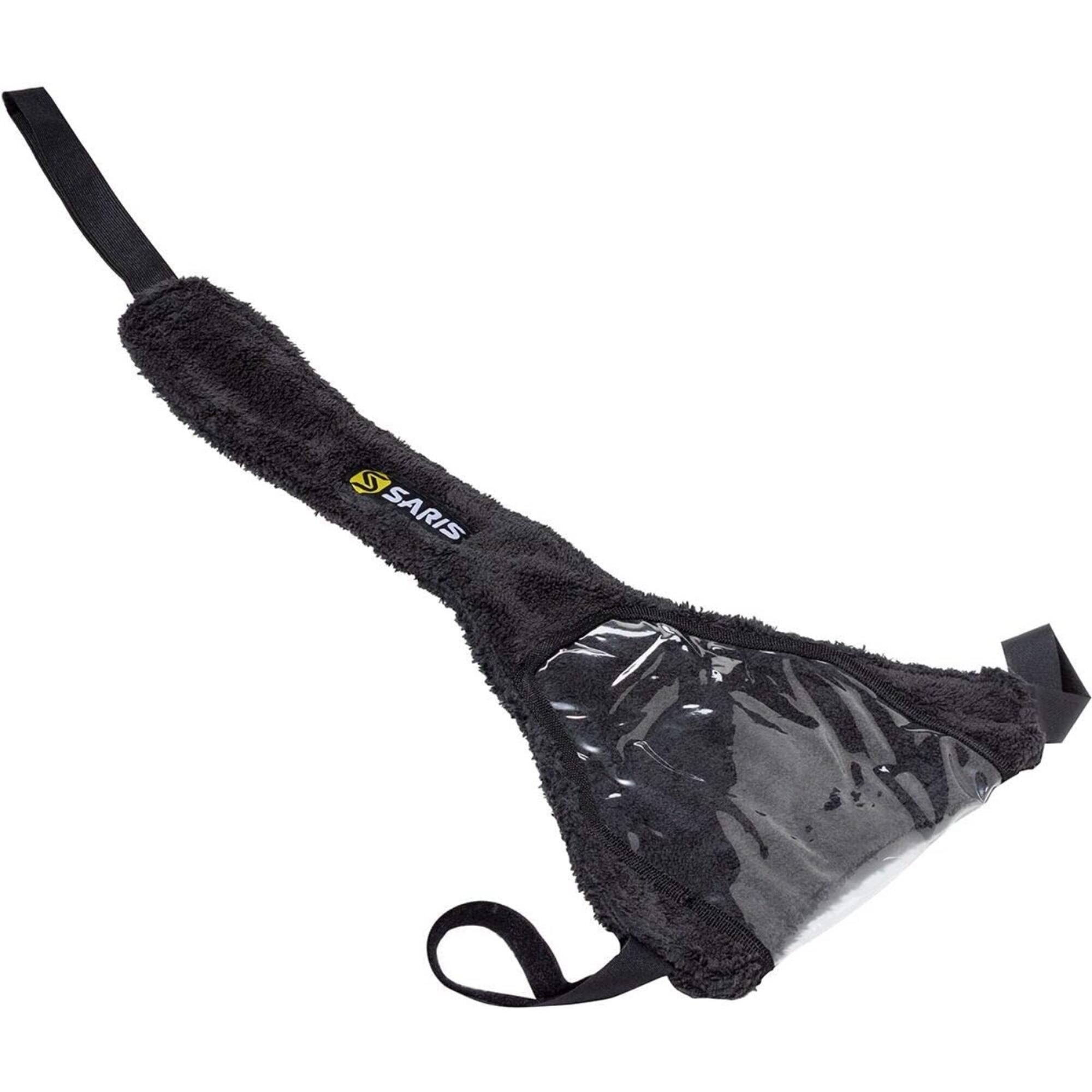 Front. Saris - Bike Guard Sweat Protector with Phone Holder for Indoor Bike Trainers - Black.